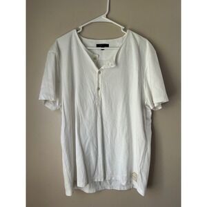 Frye Since 1863 Henley Shirt Mens XL Short Sleeve Casual Top White Streetwear